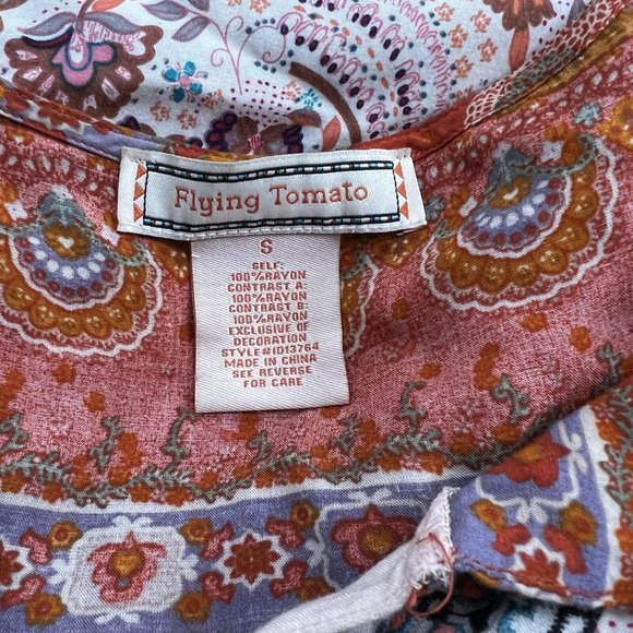 Flying Tomato Womens Tunic Top Size Small Boho Hippie 3/4 Sleeve Multicolor - Picture 5 of 5
